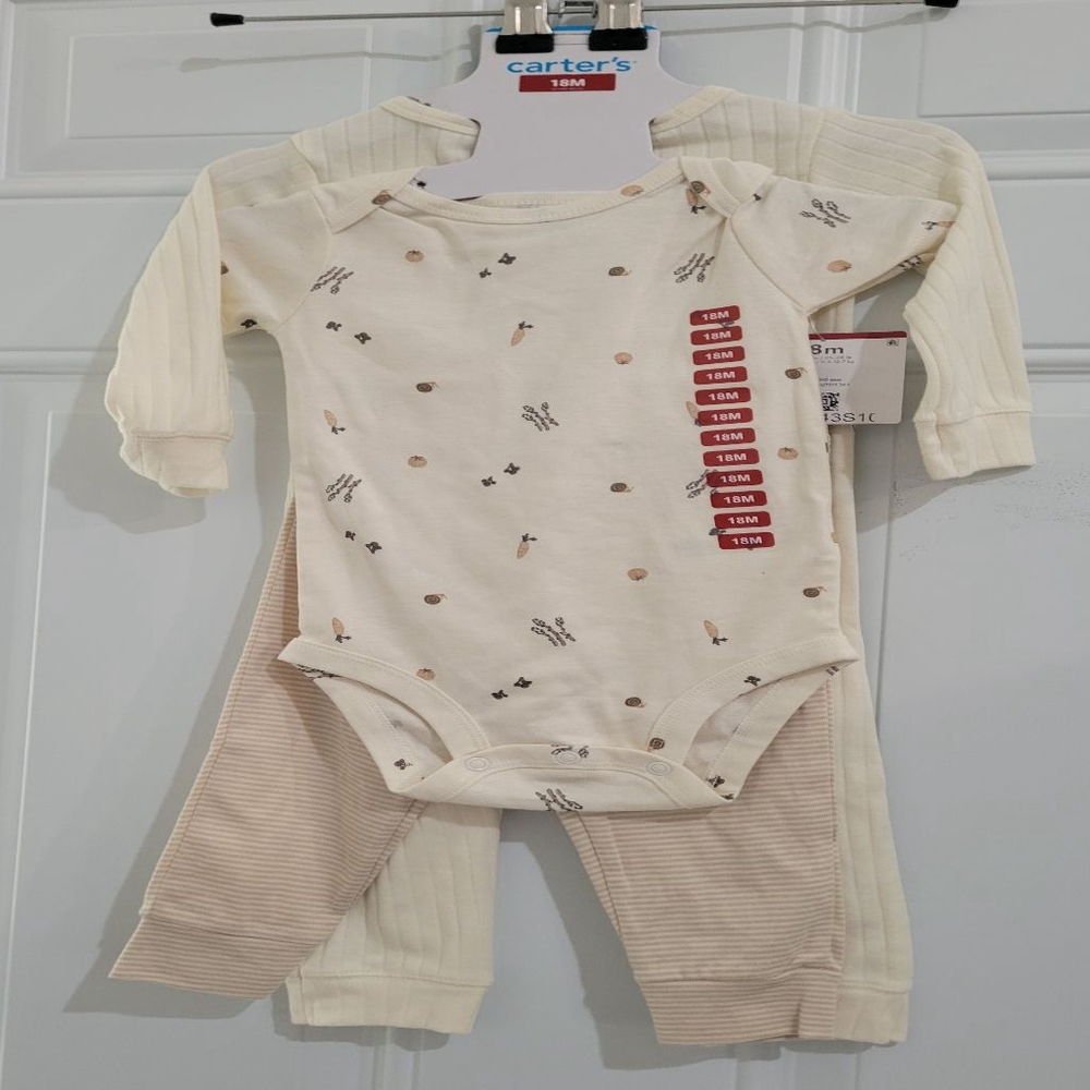 Baby Carters Bodysuit 3 Piece Outfit Set Size 18M NWT Garden 🥕 🐌
